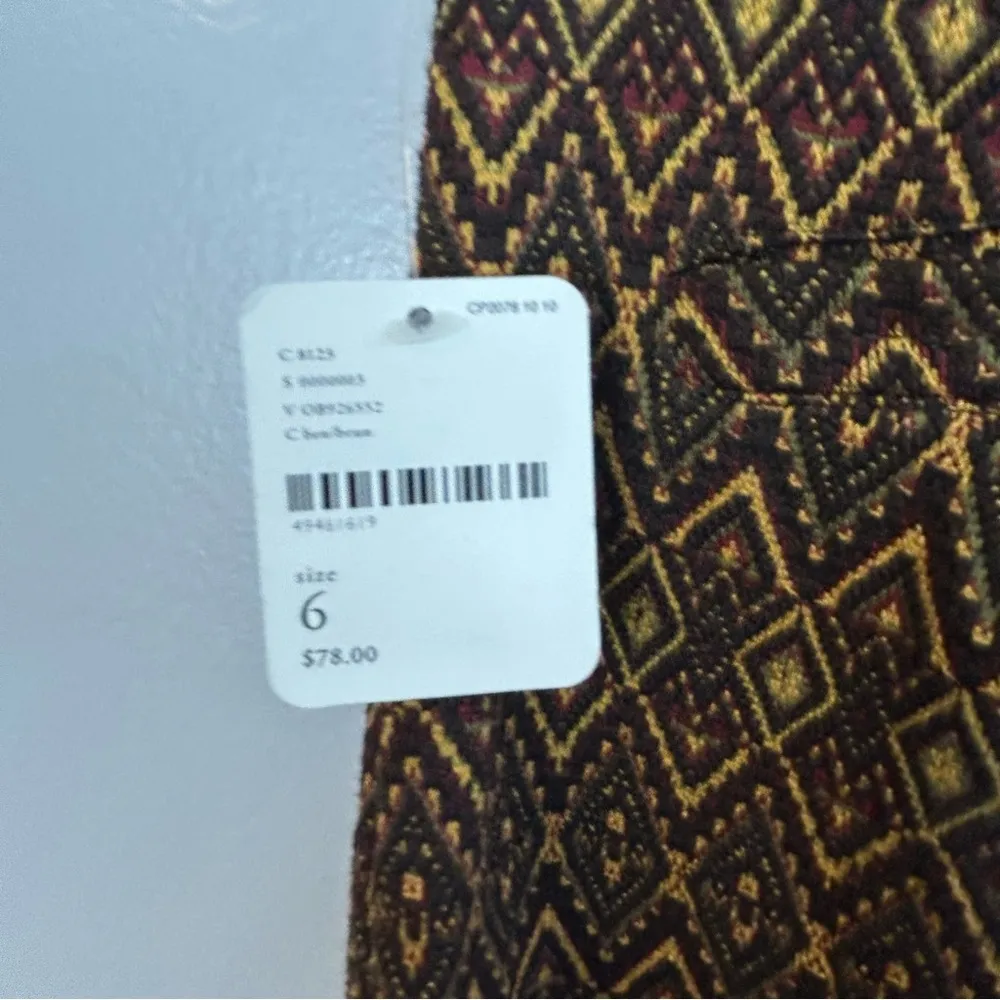 NWT Free People Geometric Boot Cut Brown/Yellow Boho Pull On Pants Size 6 - Image 5