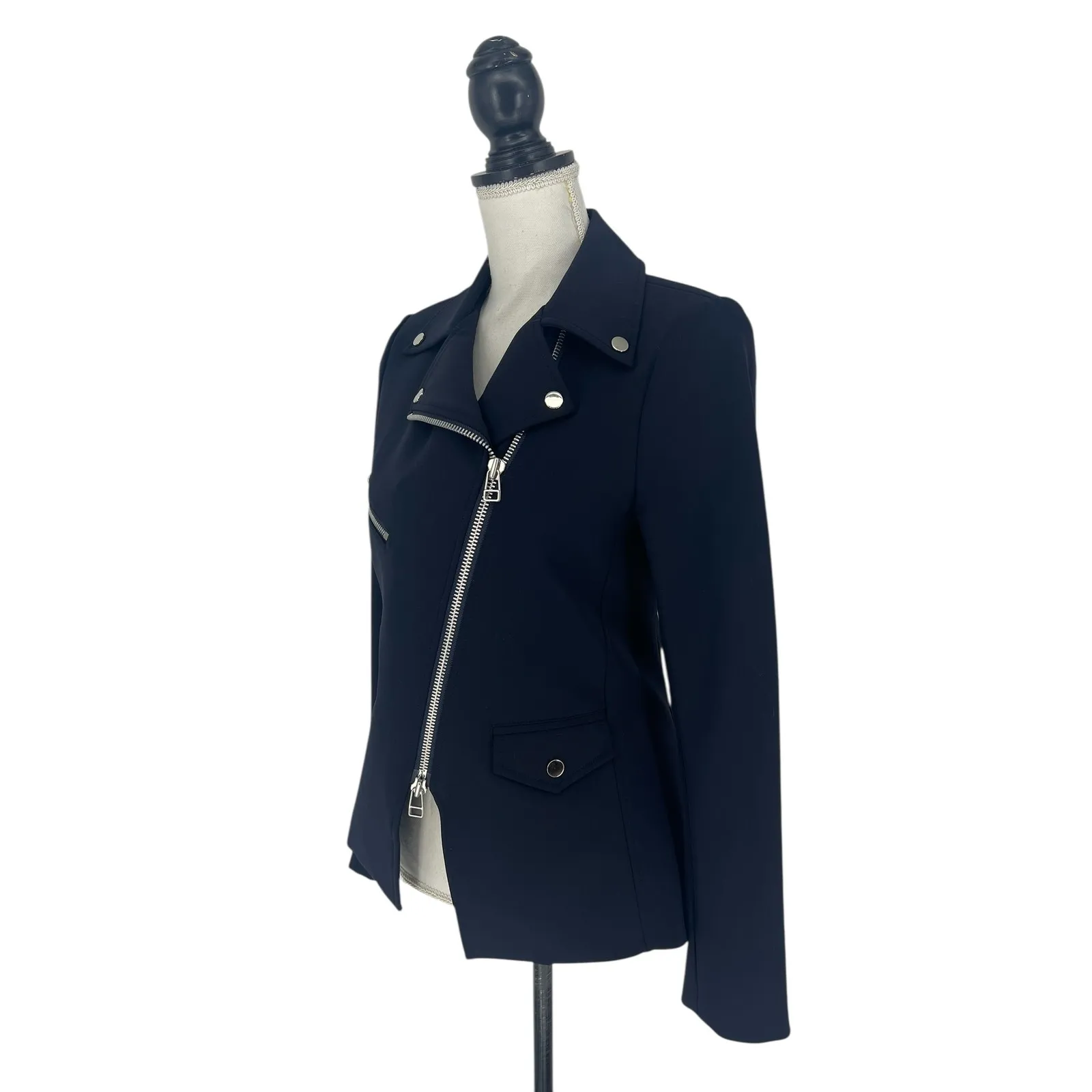 Veronica Beard Hadley Scuba Moto Jacket Navy - Image 6