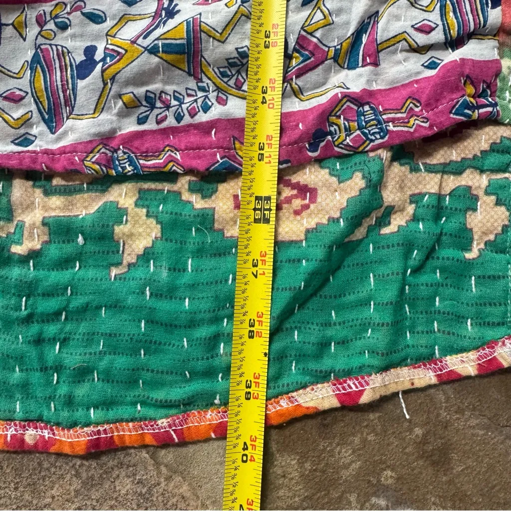 KANTHA patchwork boho shirt dress 100% cotton handmade India fall colors - Image 7