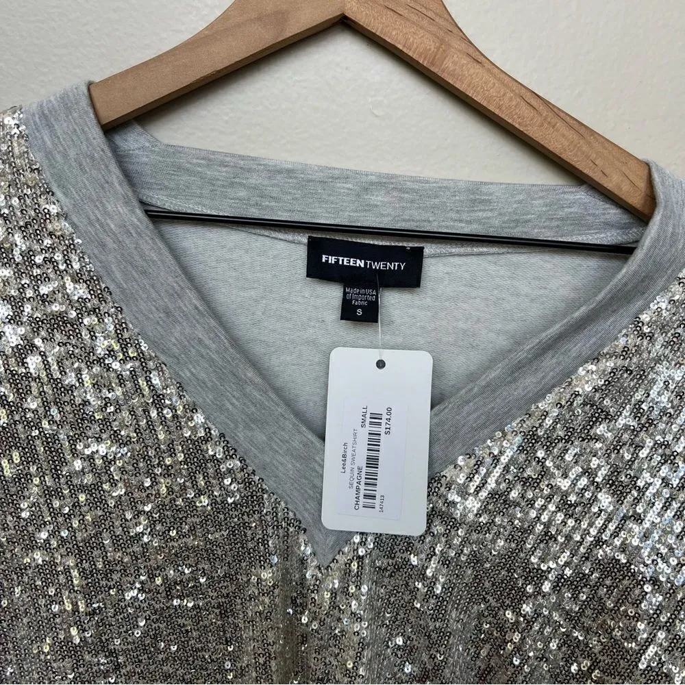 Fifteen Twenty NWT Champagne Sequin Contrast Knit Sweatshirt Grey Size Small - Image 2