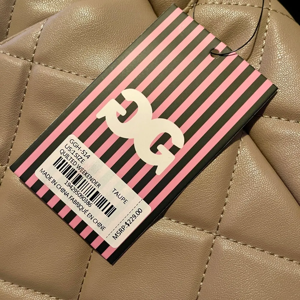 Gilda Paris Weekender Bag Taupe Quilted Travel Tote New With Tags Tan - Image 4