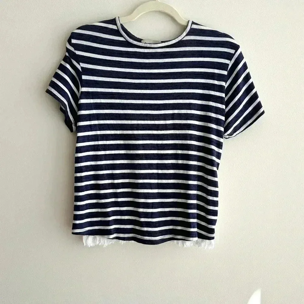 Sea New York Striped Navy Blue and White Crewneck Shirt Ruffle Back, Small - Image 4
