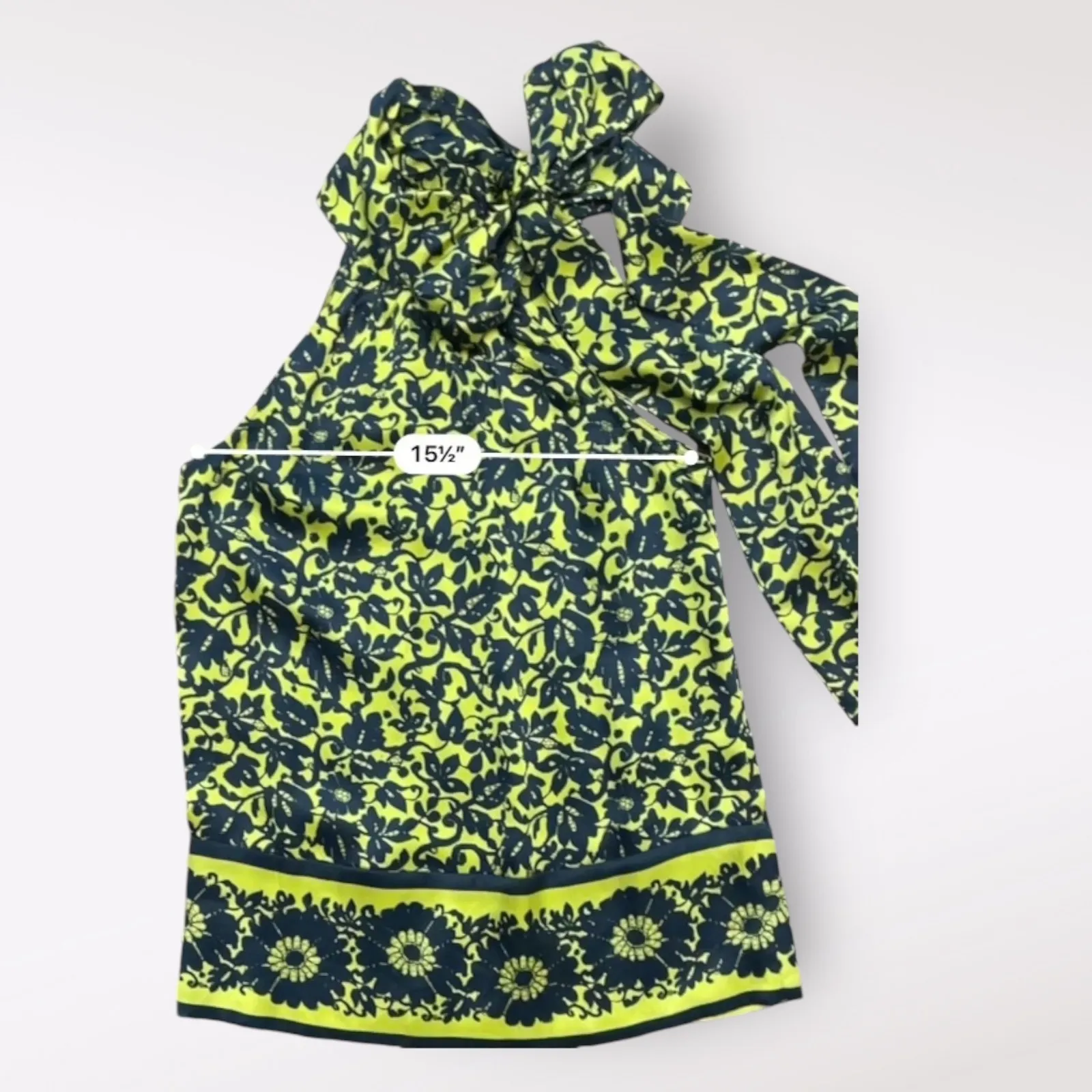 Diane von‎ Furstenberg VTG Silk Halter Top Yellow Black Floral Tie Neck Size 2 - Image 5