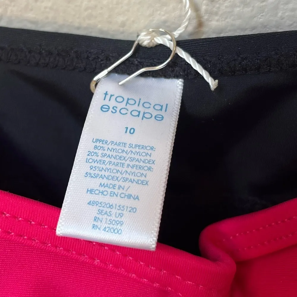 Hot Pink Black Mesh Tankini Swim Top Split Front Size 10 - Image 4