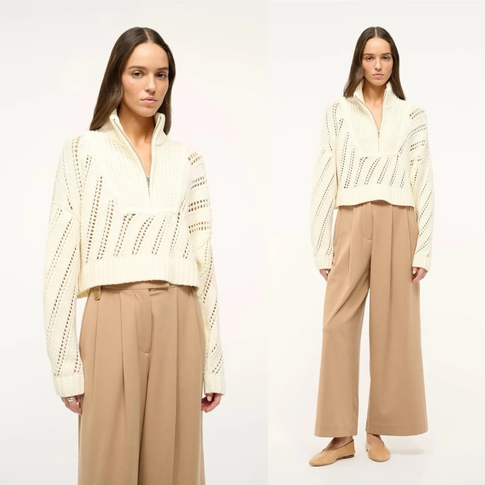 STAUD  Cropped Hampton Sweater in Ivory L - Image 3