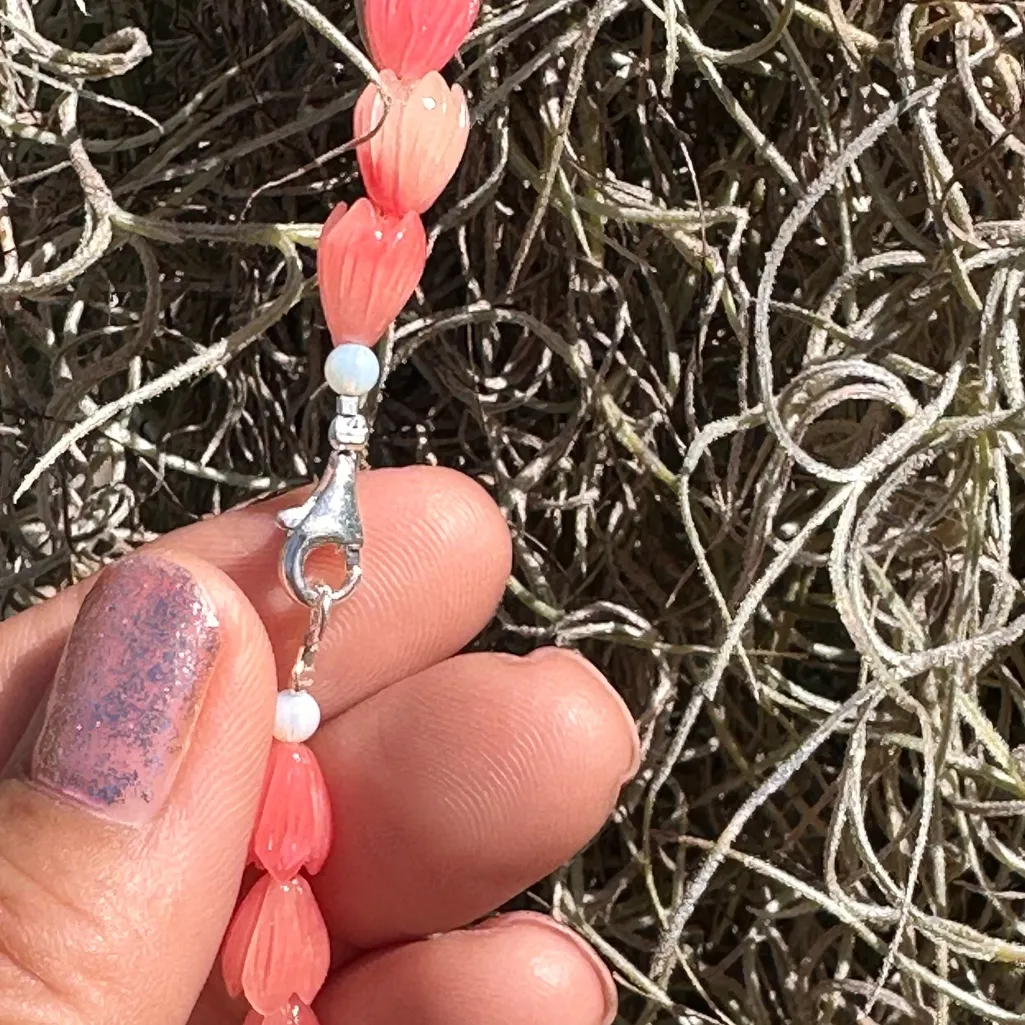 Coral Pink Pikake Flower & Edison Pearl Necklace w/.925 SS Handmade in Maui N65. - Image 6