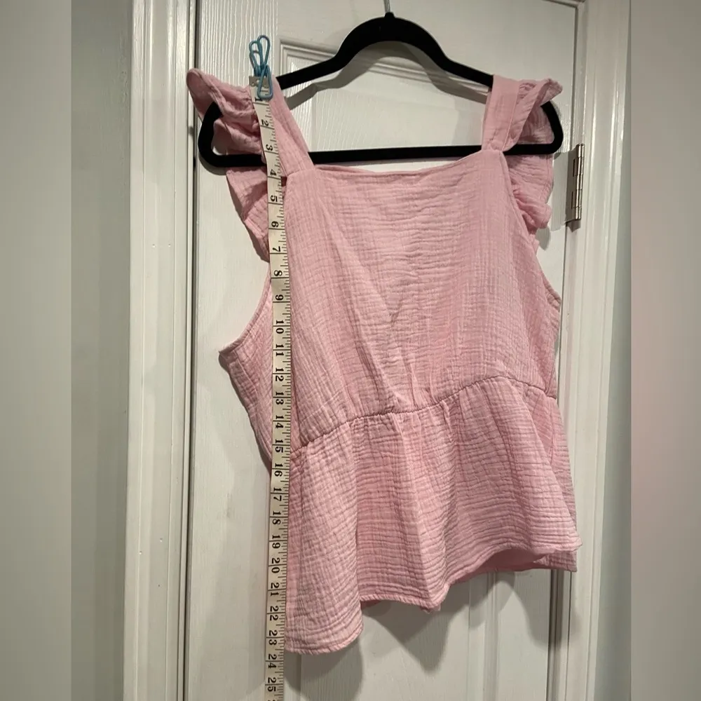 Vero Moda Size L Soft Pink Cotton Gauze Open Back Ruffle Sleeve Tank Top - Image 7
