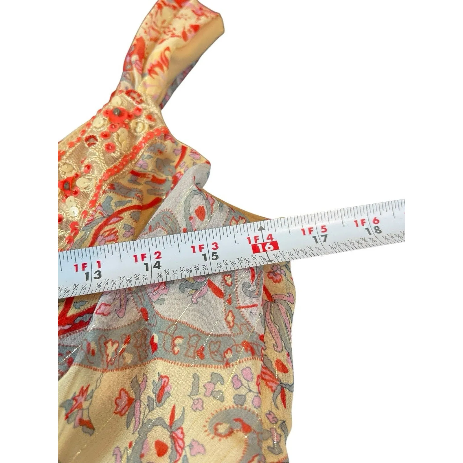 Y2K Boho Jonathan Martin Studio Paisley Embellished Festival Midi Dress 8 Sheer - Image 12
