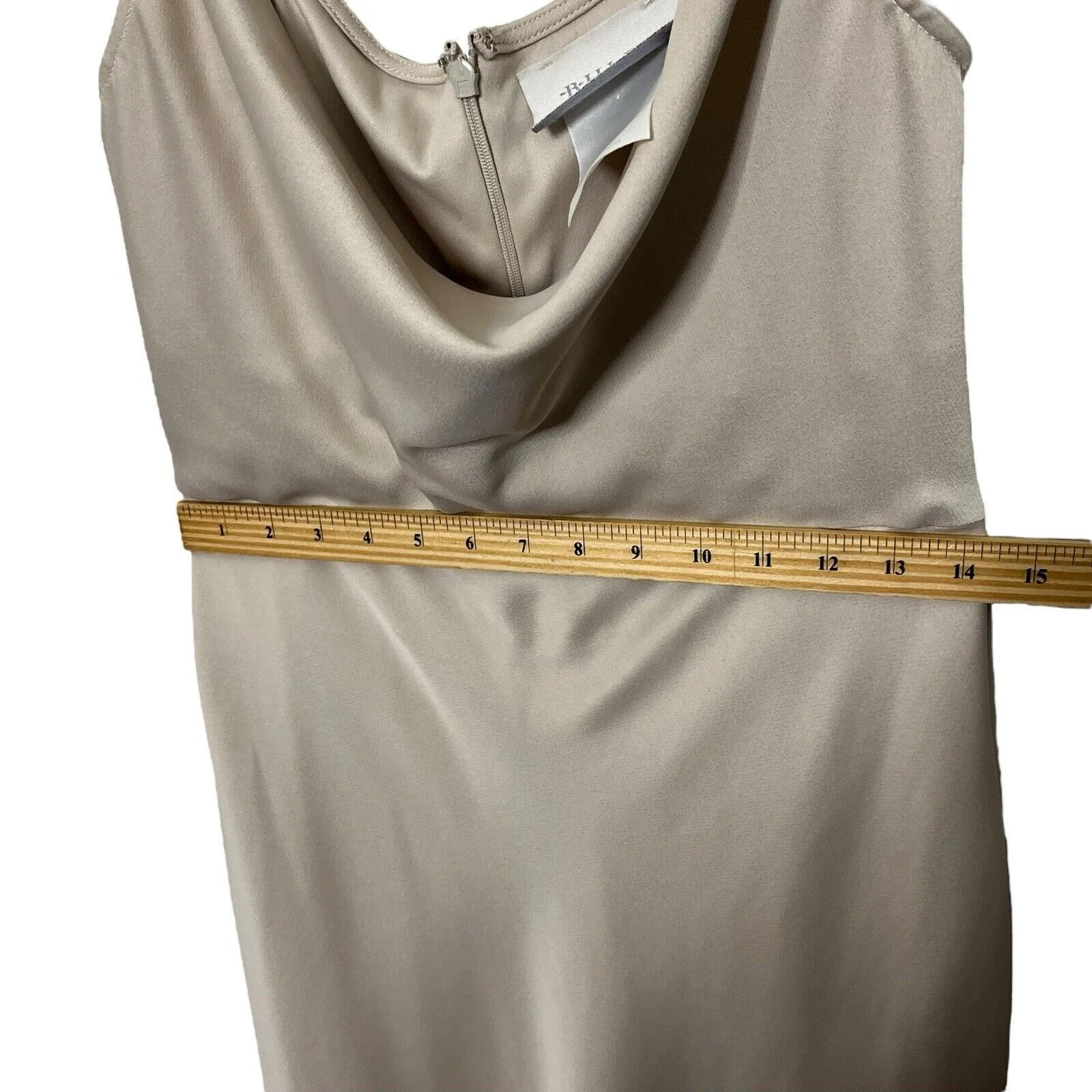 BHLDN Cali Satin Cowl Neck Slip Dress Champagne Women’s Size 14 Midi - Image 13