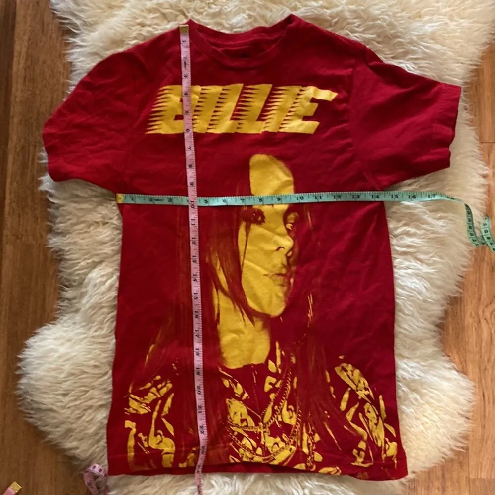 Billie Eilish Red & Yellow Graphic T-Shirt EUC Sz XS Cotton Music Concert Casual - Image 4