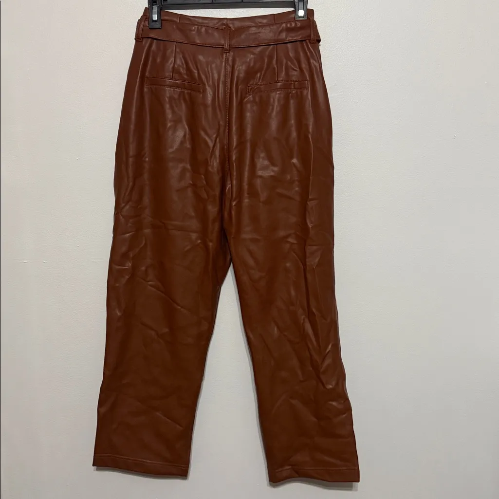 Abercrombie & Fitch Brown Faux Leather Pants Trousers with Belt - Image 9