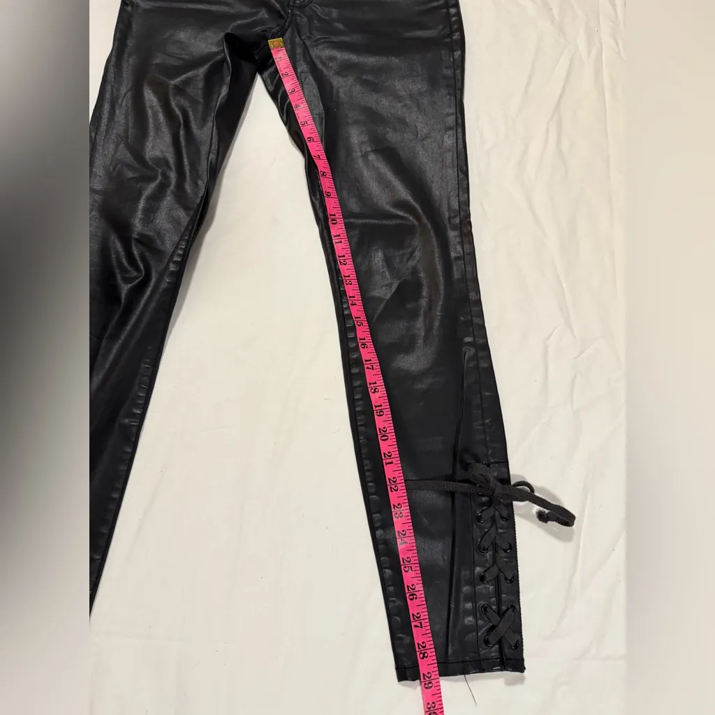 Pilcro and the Letterpress Faux Leather Lace Up Black Skinny Jeans Size 27 - Image 12