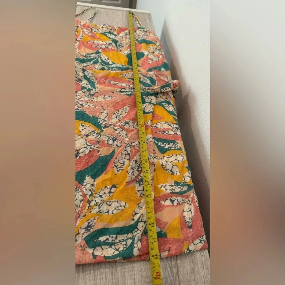 Nine West CRACKLE LEAVES CORAL SIDE TIE FAUX WRAP MINI SQUARE NECK DRESS Sz XXL - Image 7