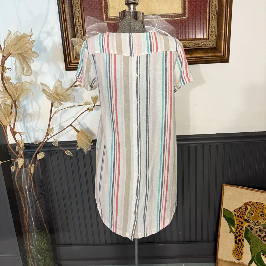Cloth & Stone Linen Blend Striped Button Back Dress ~ Size Small 💚🍄 - Image 4