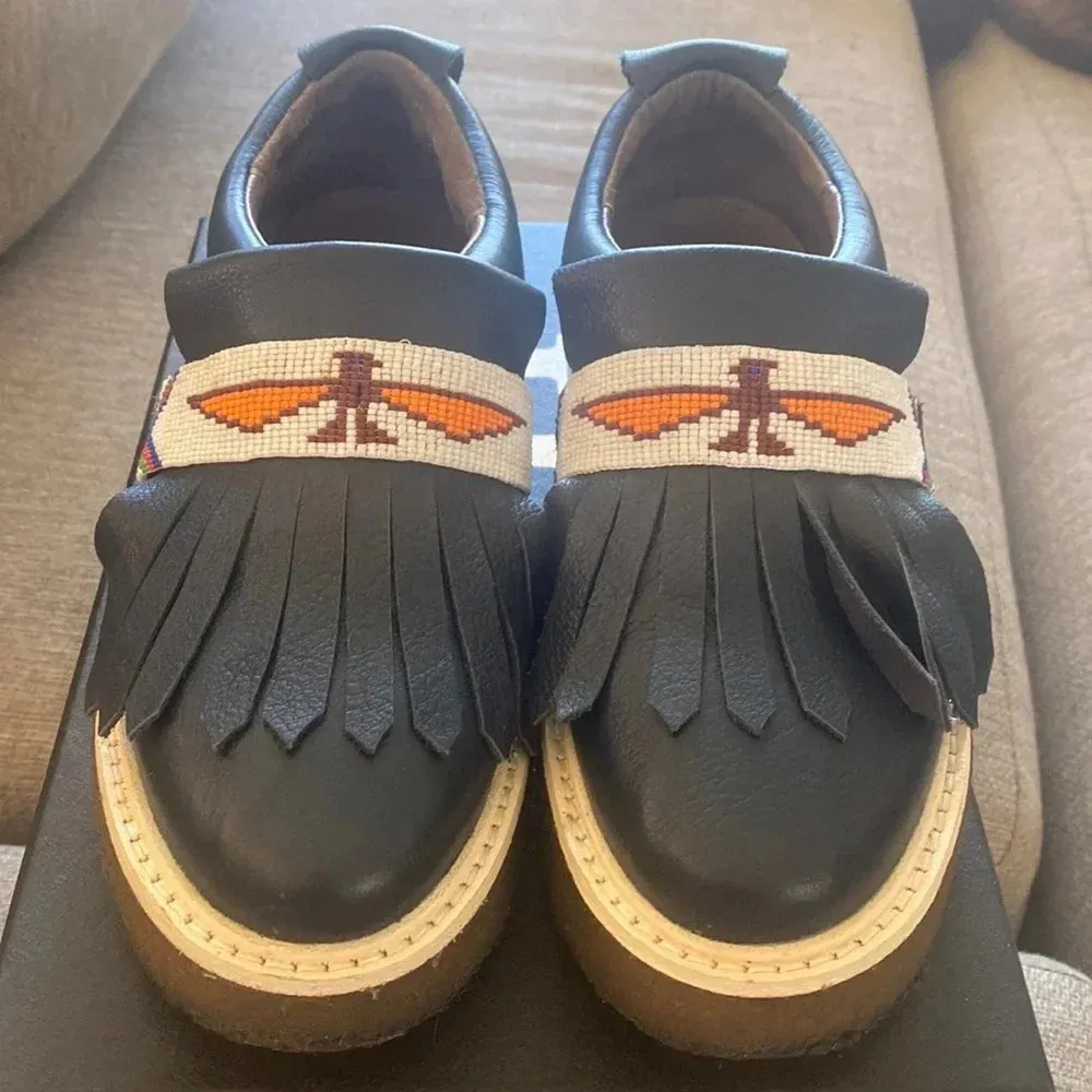 Slip on GLASTO shoe with a beaded thunderbird / eagle Navajo style oxford loafer Blue Size 7 - Image 4
