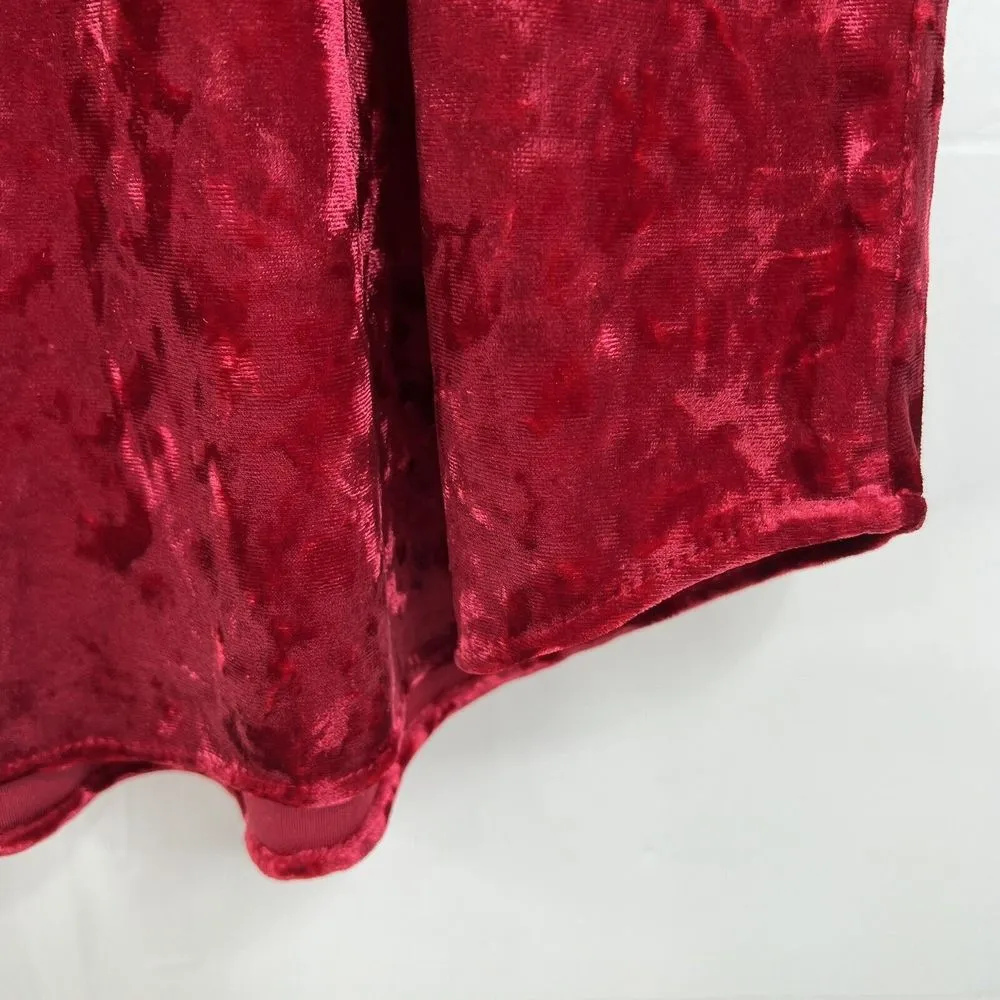 LC Lauren Conrad Size S Velvet Pleated Top Red Short Cap Sleeve Keyhole Back - Image 6