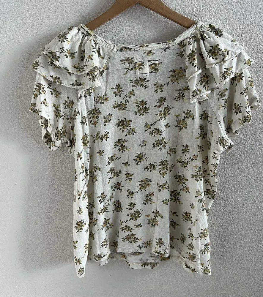 Current/Elliott The Double Ruffle Tee Linen Cotton Pearson Floral 2 - Medium - Image 4