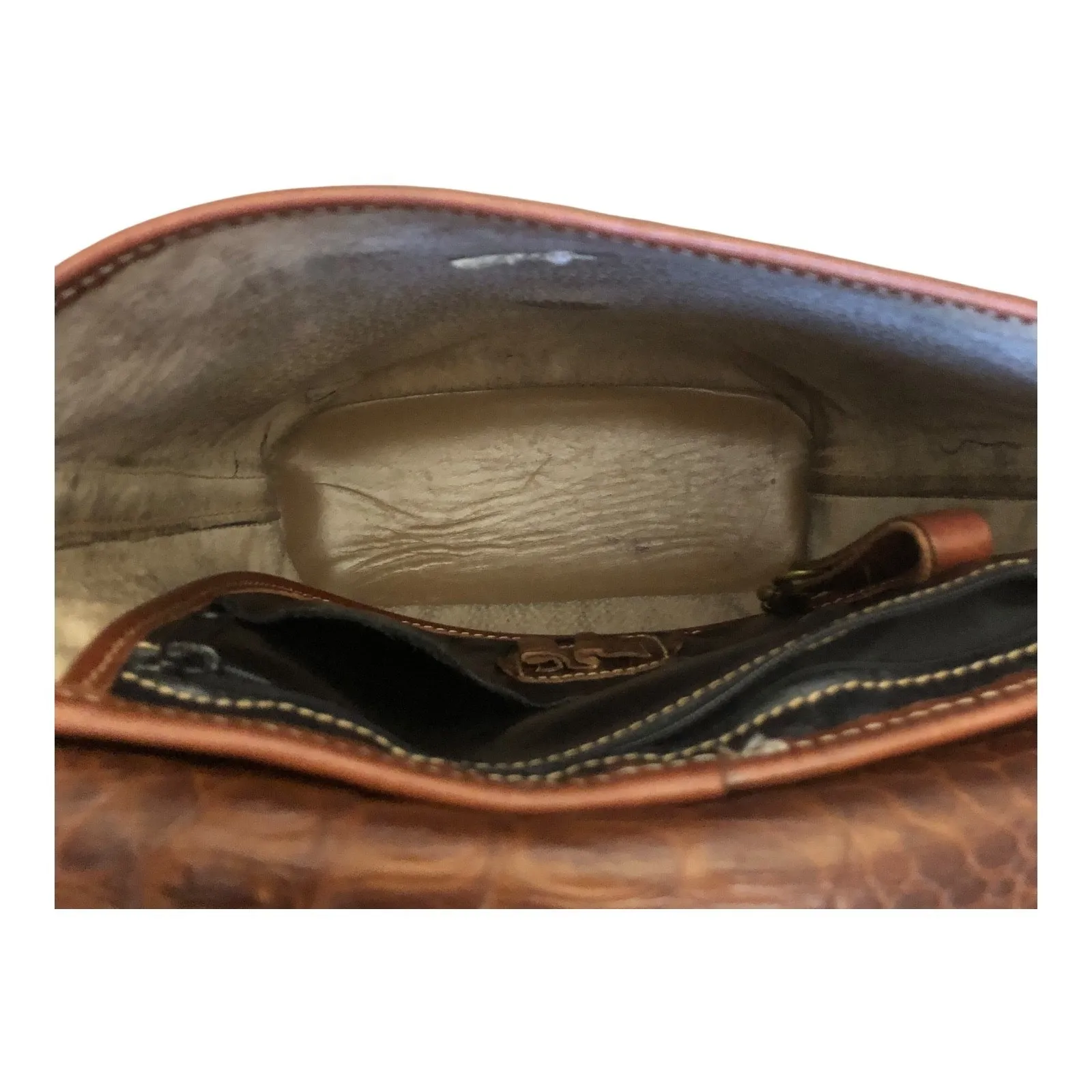 Brahmin Bucket‑Style Crossbody Bag Leather Alligator Flap Adjustable Strap - Image 8