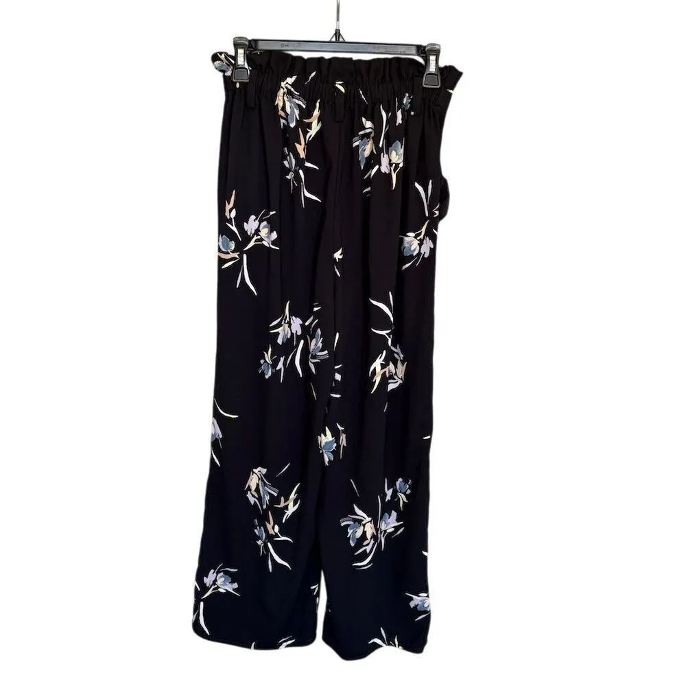 A New Day Women's Floral Ankle Pants Black Paperbag Waist Size M - Image 2
