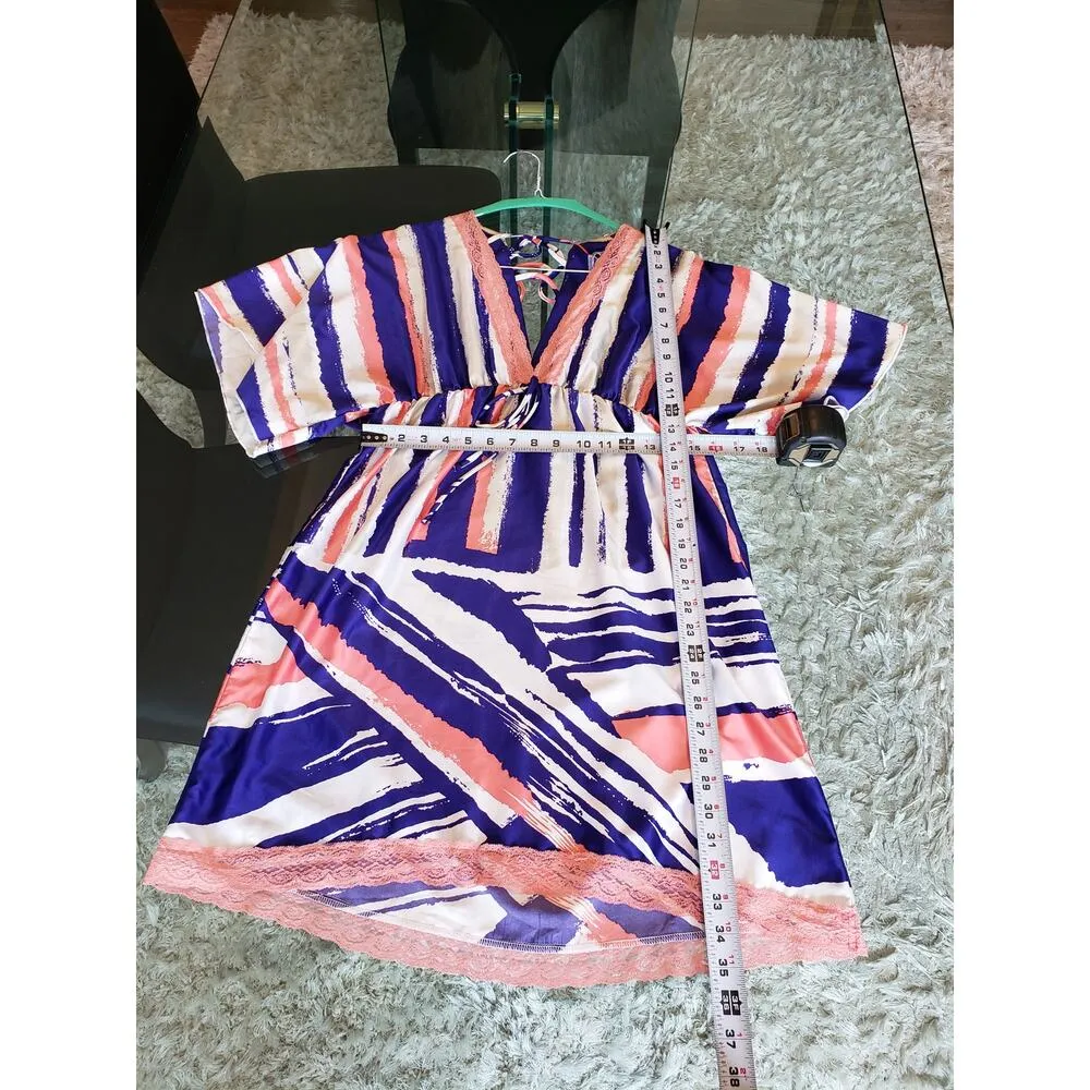 Grass Collection Shift Dress Womens Large Blue White Kimono Sleeve V Neck - Image 8