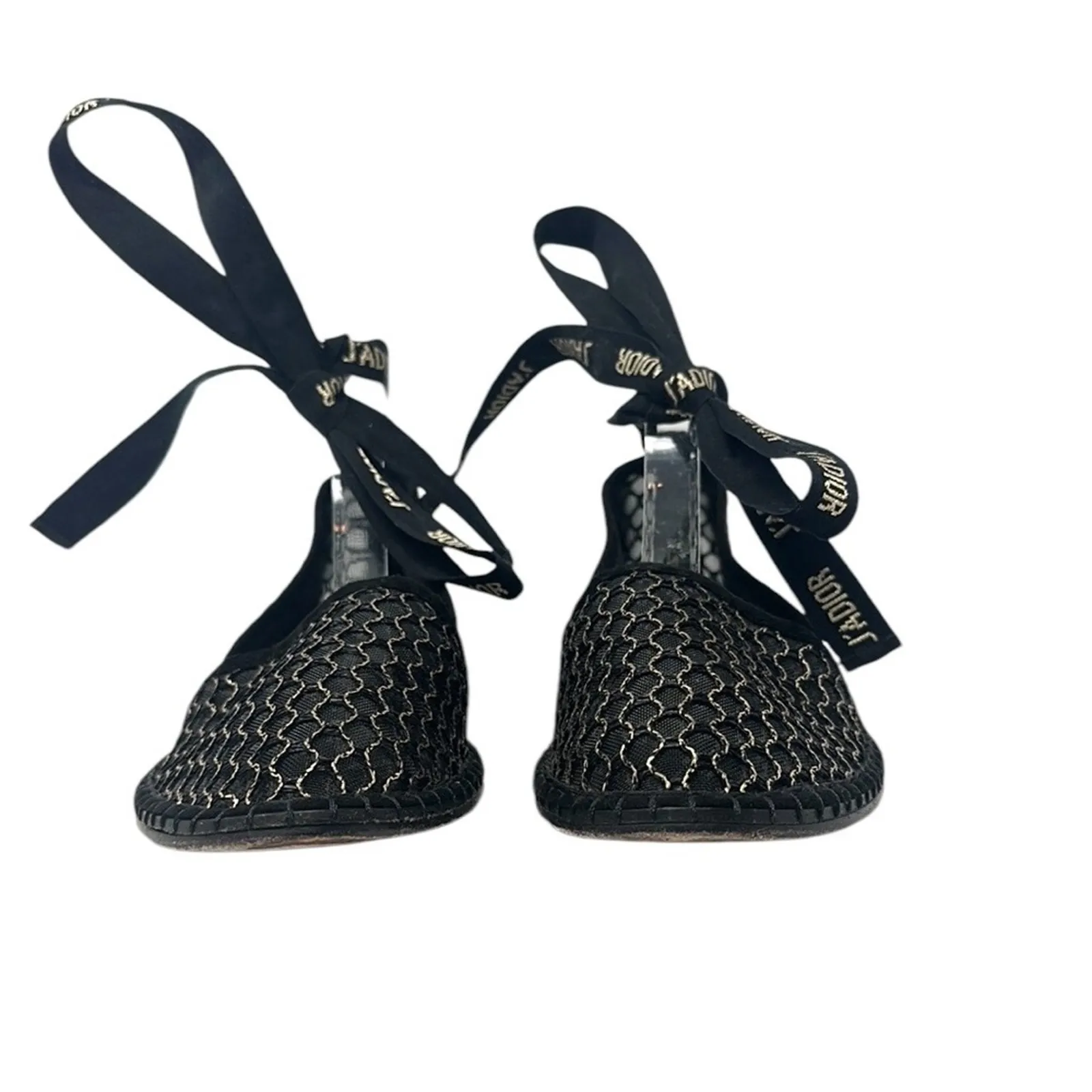 Dior Nicely-D Resille Ankle Wrap Ballet Flats Shoes Black Size 38.5 - Image 2