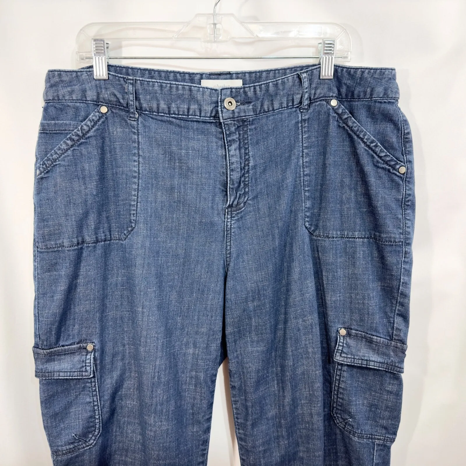 CJ Banks Plus Size 18W Denim Capri Pants Cargo Pockets Mid Rise Women Blue 1062 Blue - Image 4