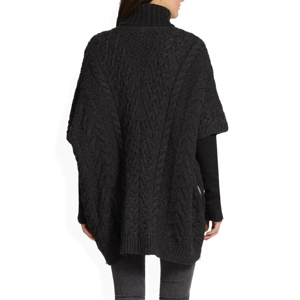 Vince • Yak Cable Knit Poncho Sweater zip front oversized Dark Slate grey wool - Image 14