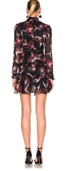 Nicholas French Floral Mini Dress Size 2 Silk Long Sleeve Ruffle Aline High Neck - Image 2