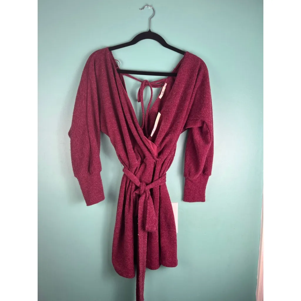 Francesca's Women's Large Magenta Wrap Front Tie Waist Mini Dress NWT $48 - Image 3