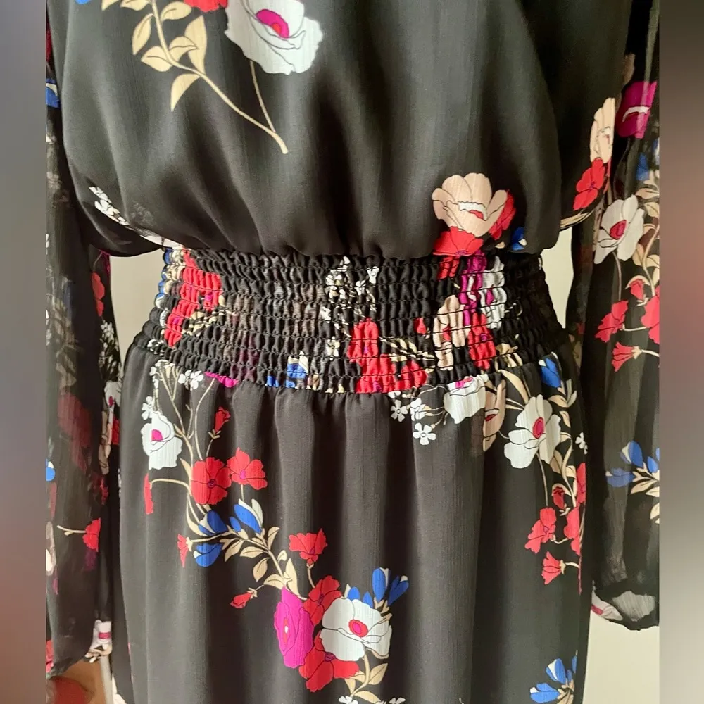 Black & Floral Midi Dress by POPSUGAR Long Sleeve Sz L Perfect the Holidays EUC! - Image 4