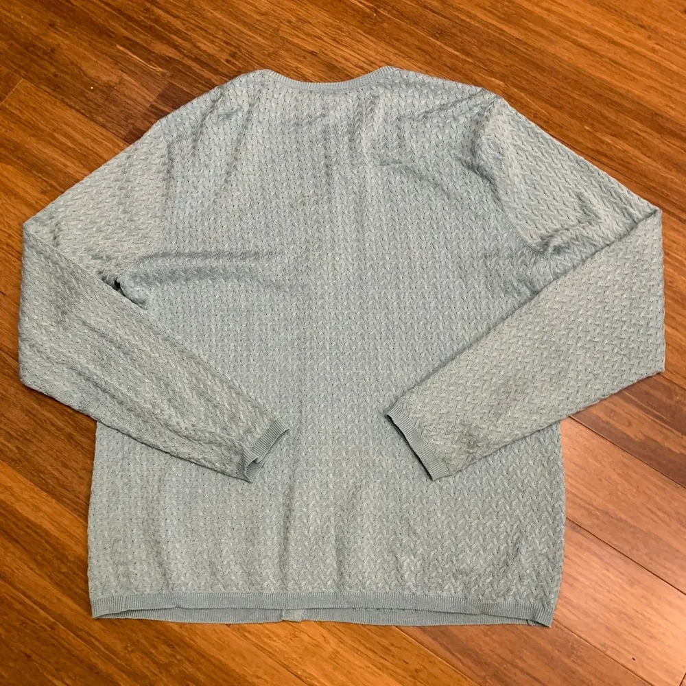 Talbots Button-Front Cardigan Sweater Womens Size Medium Blue Textured Silk Knit - Image 3