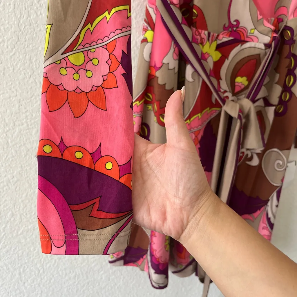 Trina Turk XS/S Wrap Dress Print‎ Pink With Belt - Image 3