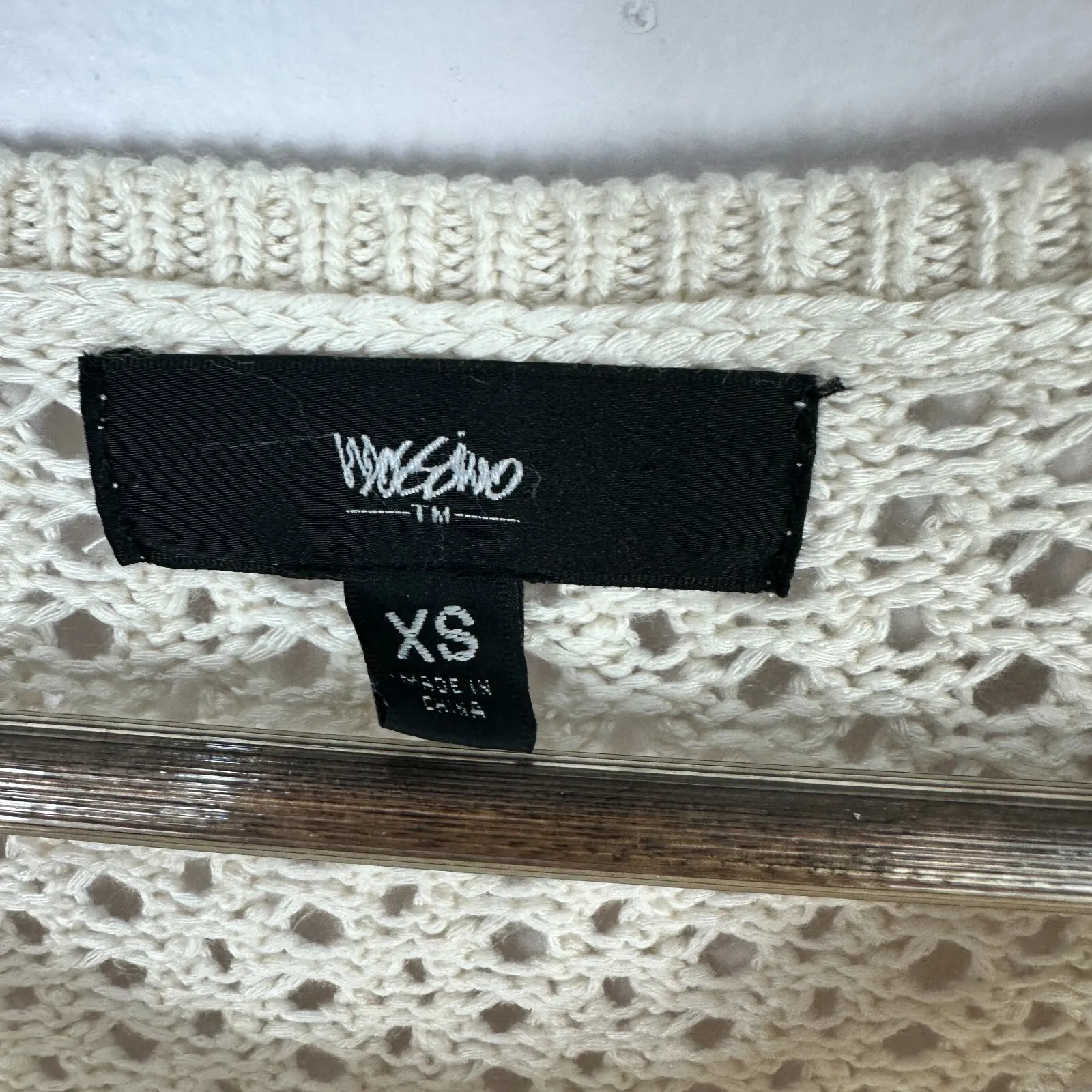 Mossimo Fringe Crochet Knit Sweater XS Cream Boho Festival Western Indie Layer - Image 2