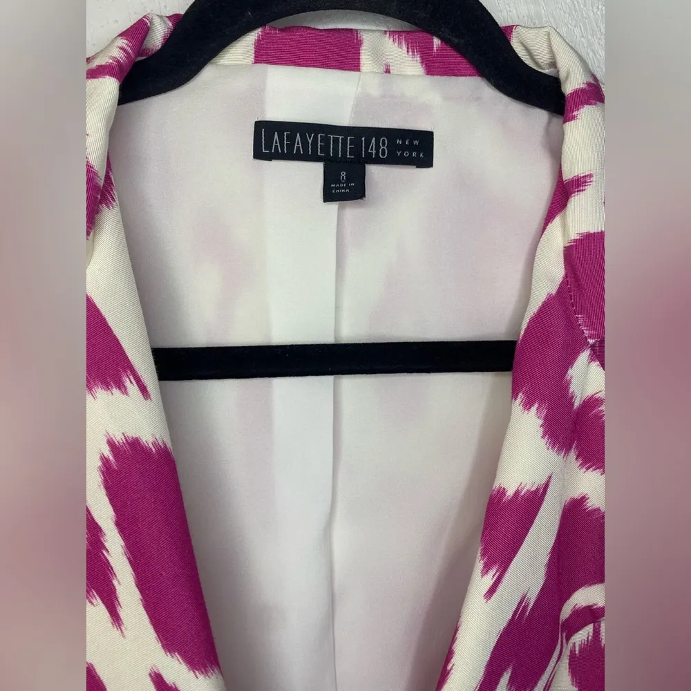 Lafayette 148 Pink & White Ikat Blazer Jacket Womens Size 8 - Image 2