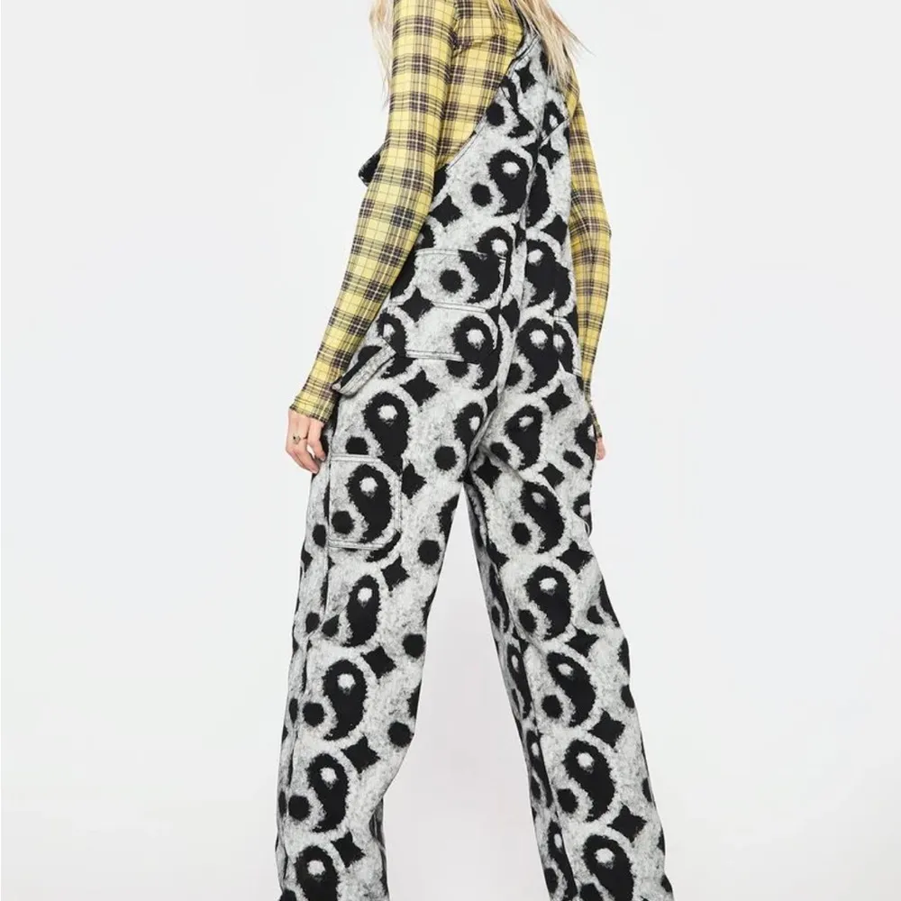 Dolls kill Petals and Peacocks In the Clouds Ying Yang Overalls Medium Gray - Image 4