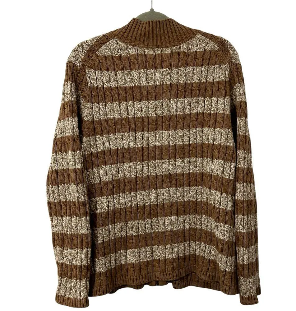 Vintage Brown Stripe L.L. Bean Sweater Zip Up Design Women’s Large Knit Style Tan - Image 5