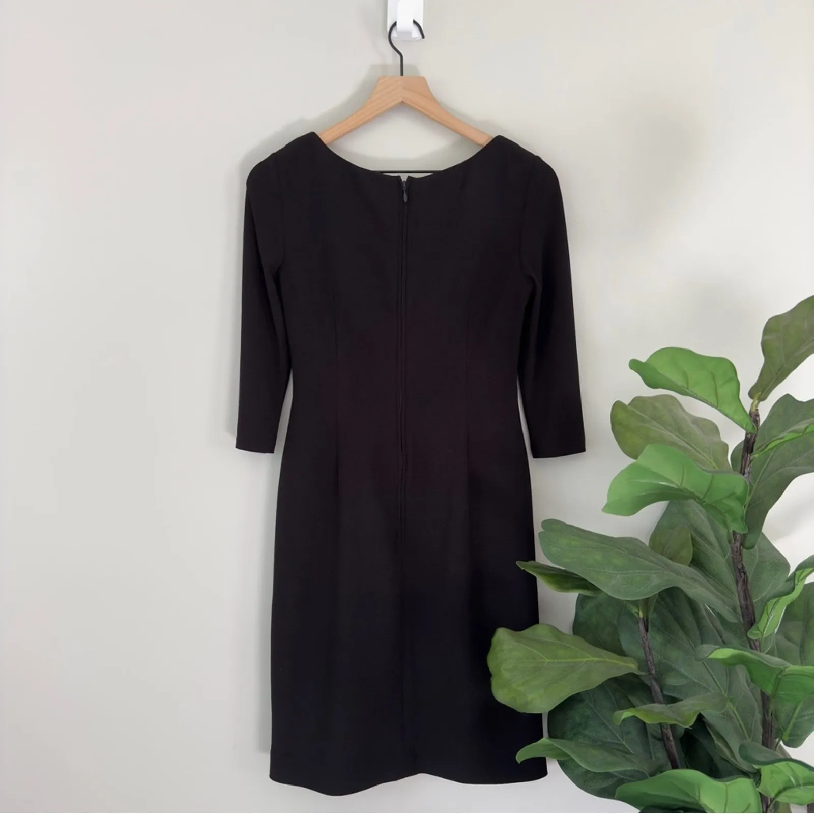 Kay Unger 3/4 Sleeve Sash Style Front Mini Dress Solid Black Zip Up Back Zipper - Image 2
