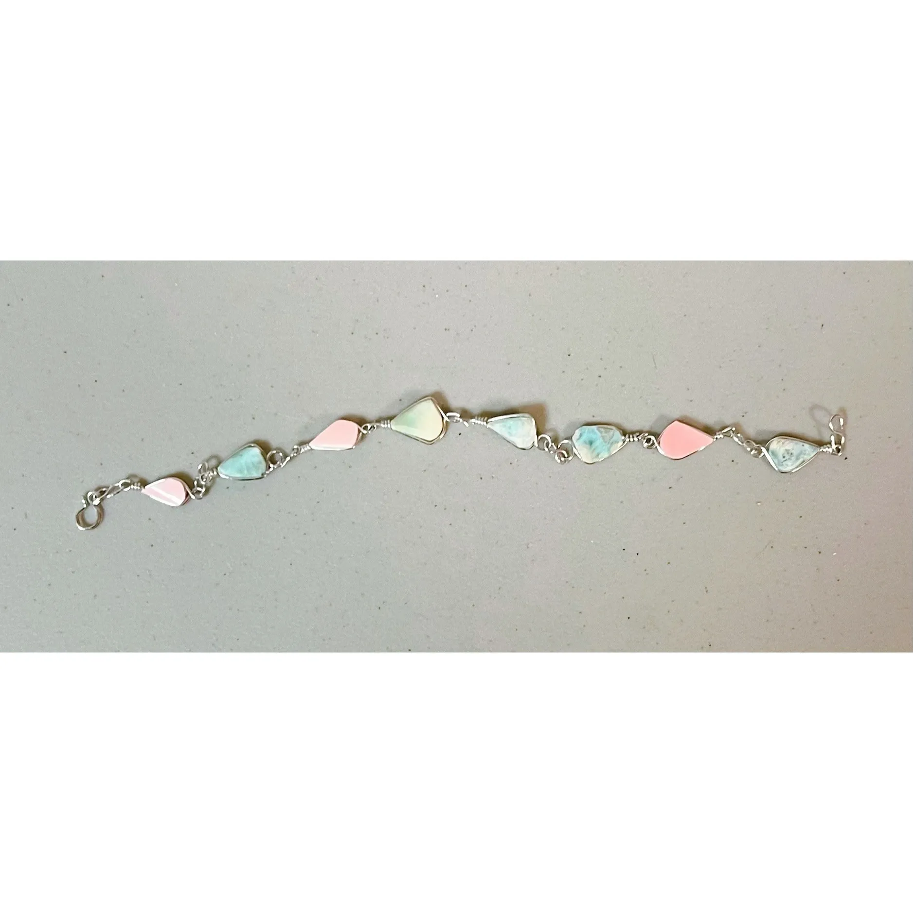 Silver Blue Pink Pastel Beaded Crystal Gemstone Charm Bracelet Jewelry 🩵🩷 - Image 3