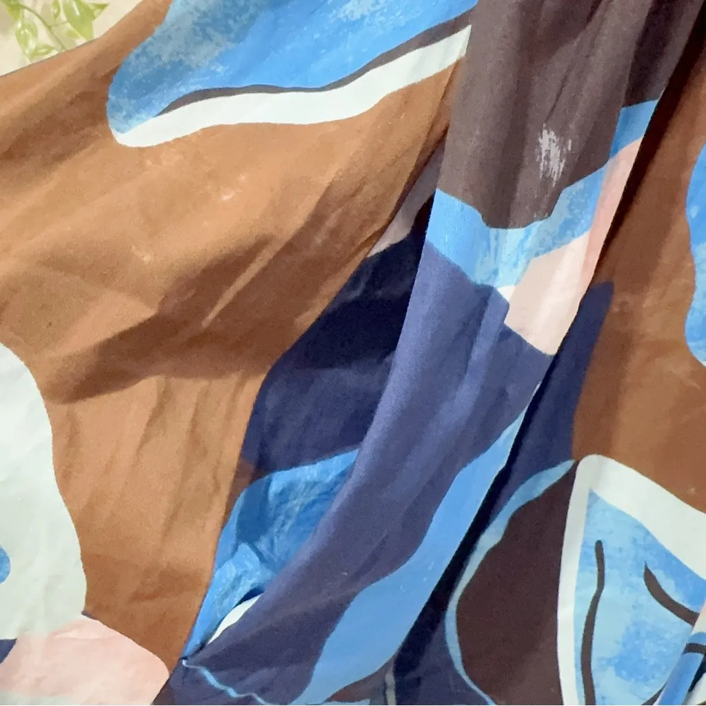 Greylin Fannie Plunge Neck Gathered Cotton Mini Dress Navy Multi NWT - Image 9