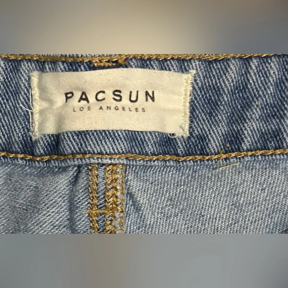 PacSun Blue and Yellow Jean Shorts with Distressed Details - Image 3