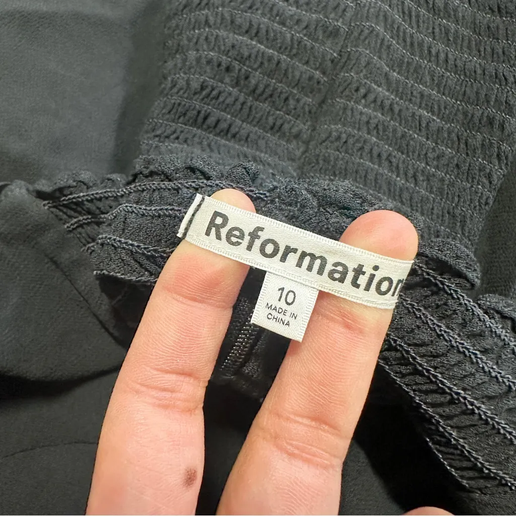 Reformation Women’s Blanca Tank Top Sleeveless Smocked Tie Shoulder in Black 10 - Image 10