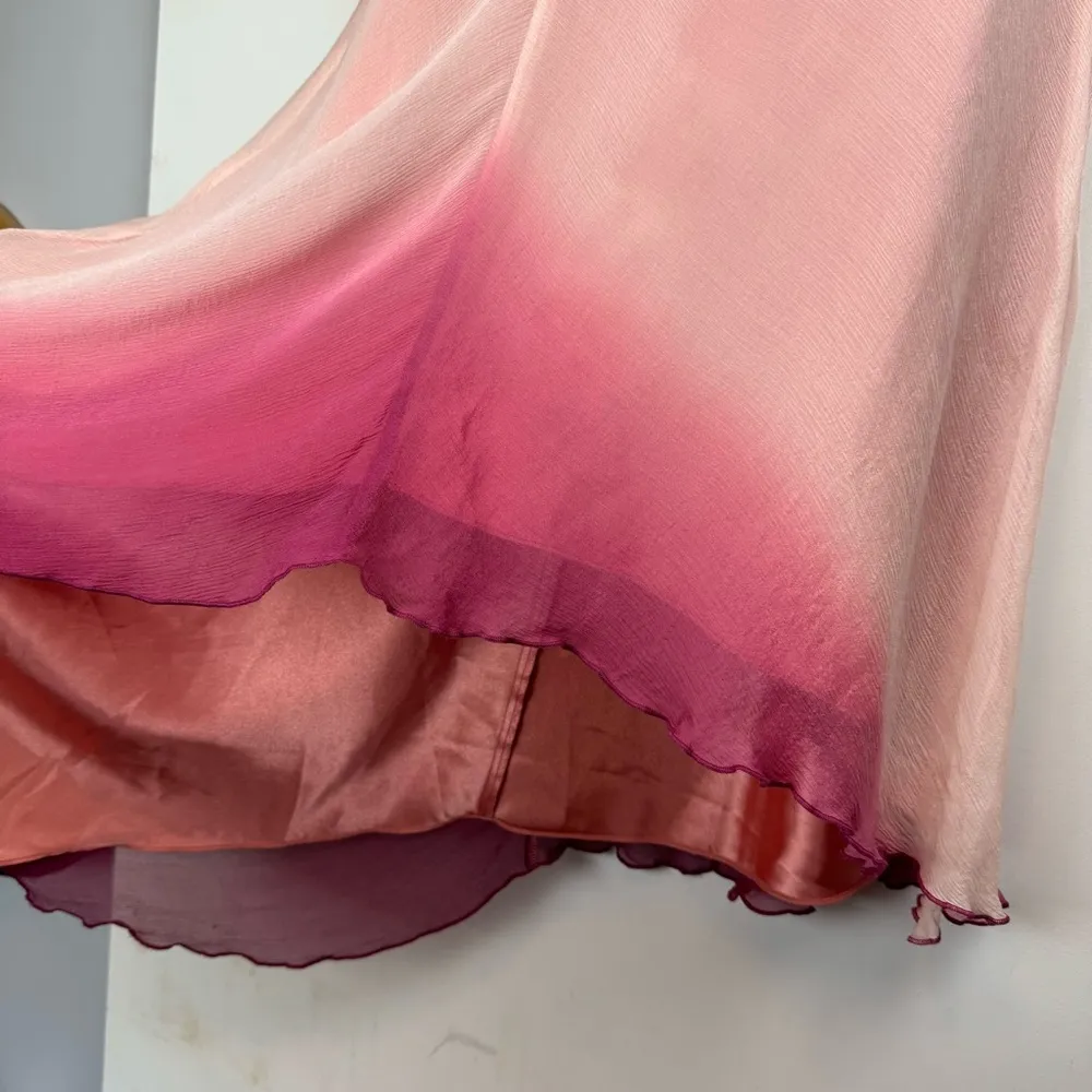 Vintage Y2K Express Sz 6 Pink Silk Ombre Slip Dress Asymmetrical Chiffon - Image 9