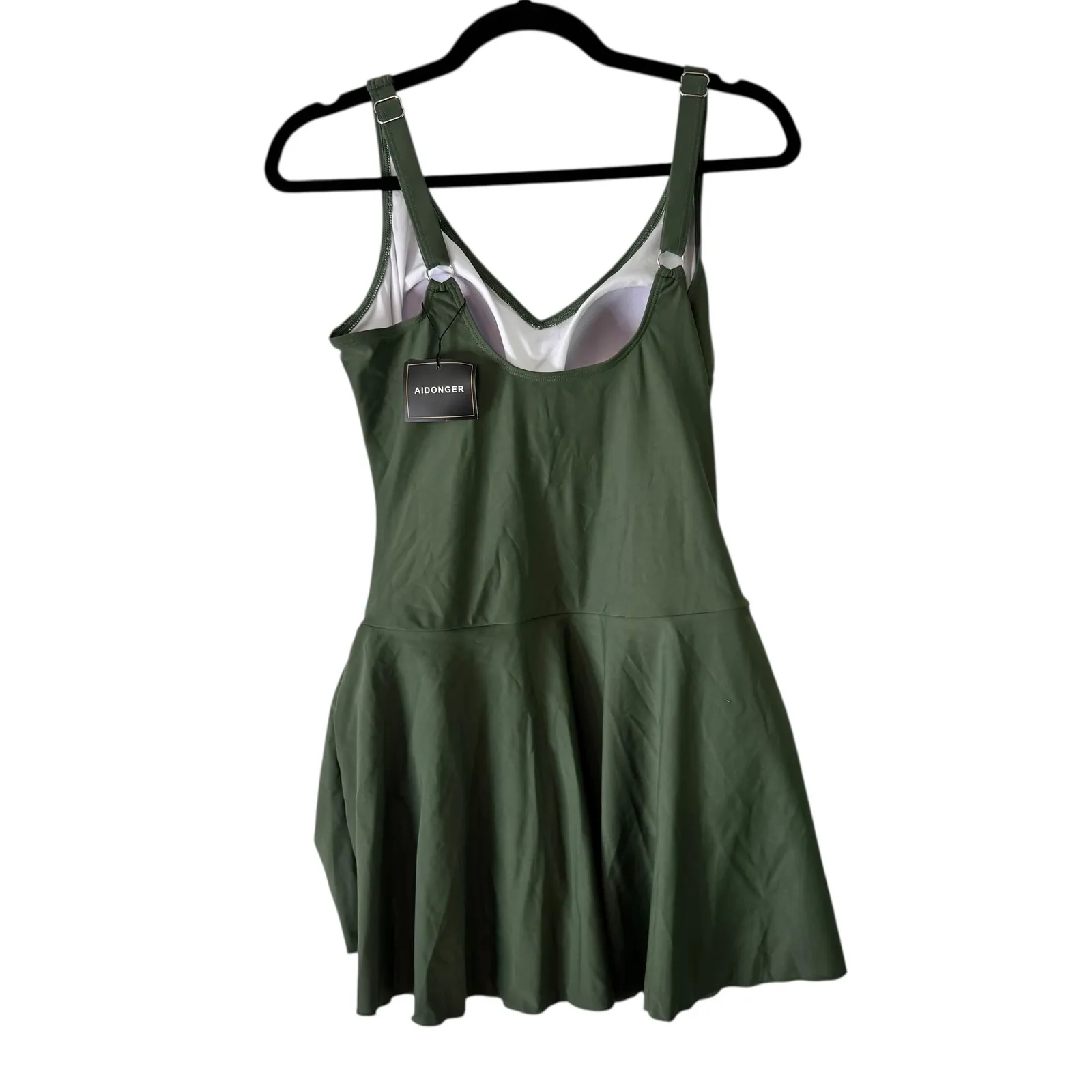 Aidonger Swim Dress Tummy Control Tie Front One Piece‎ Swimsuit Green L Size L - Image 7