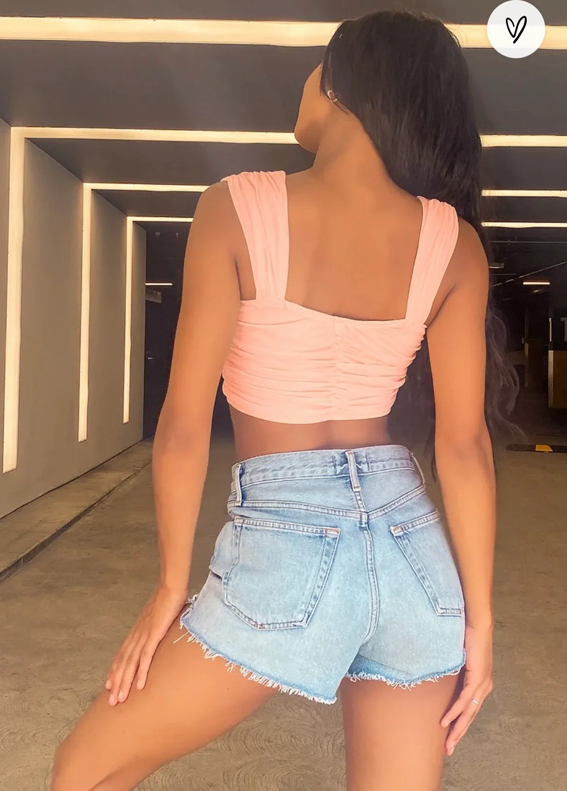 Adrenaline Ruche Blush Pink Mesh Drawstring Ruched Crop Top - Image 2