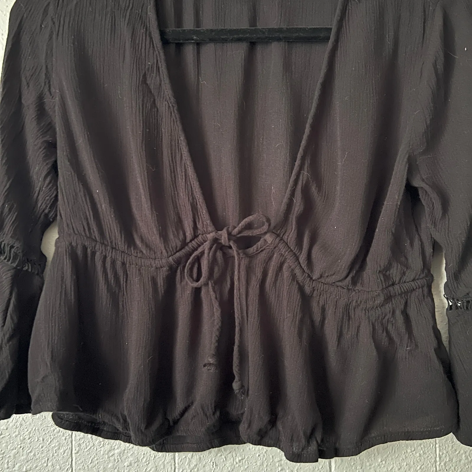 Ambiance Top Womens XS Flared Sleeve Cropped Witchy Goth Boho Dark Fairy Y2K Black - Image 4