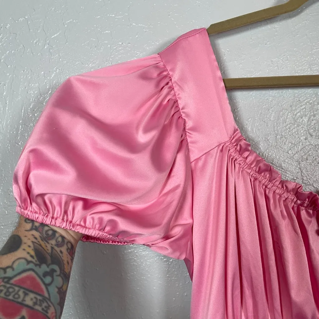 Dolls Kill X Care Bears Women Plus Size 1X Pink Here to Cheer Mini Dress Satin - Image 4