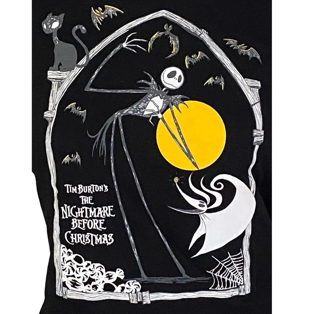 DISNEY Nightmare Before Christmas Tim Burton Black Graphic T-Shirt Top ~ Size XL - Image 3