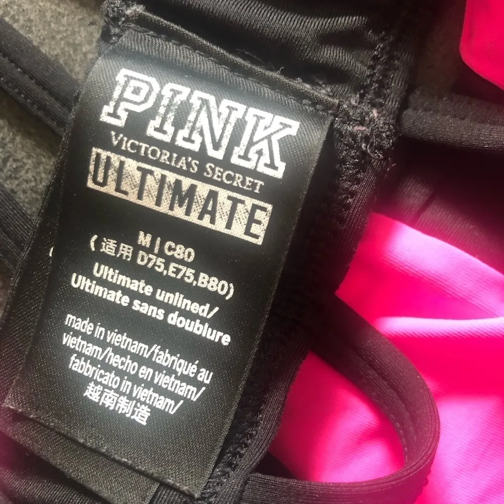Pink Victoria’s Secret Ultimate Unlined Sports Bra M Hot Pink/Black Cage Back - Image 4