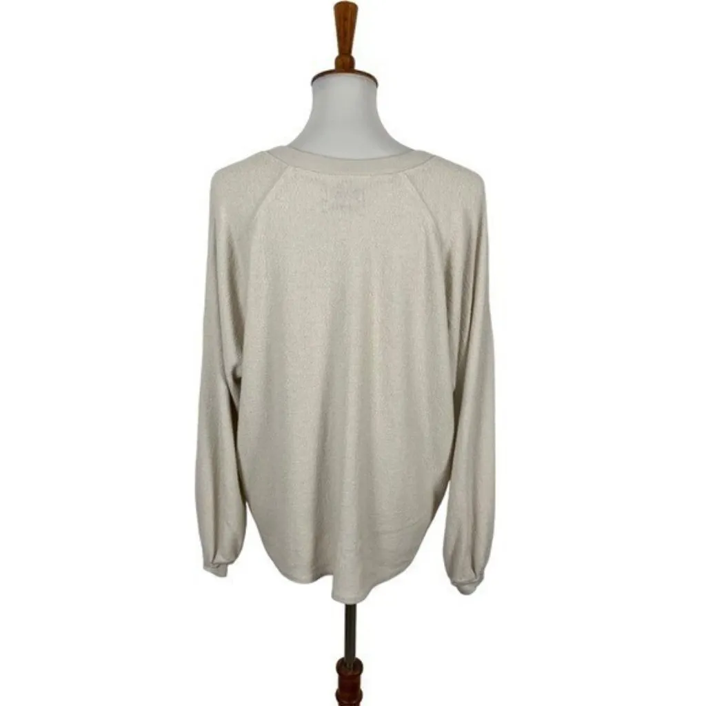 Urban Outfitters Cozy‎ Knit V Neck Long Sleeve Cropped Sweater Top Small Beige - Image 4