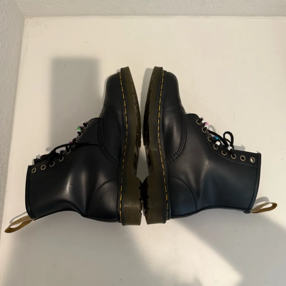 Dr Martens Docs 14045 Black Vegan Leather Combat Boots Rainbow Beaded Laces 8 - Image 12